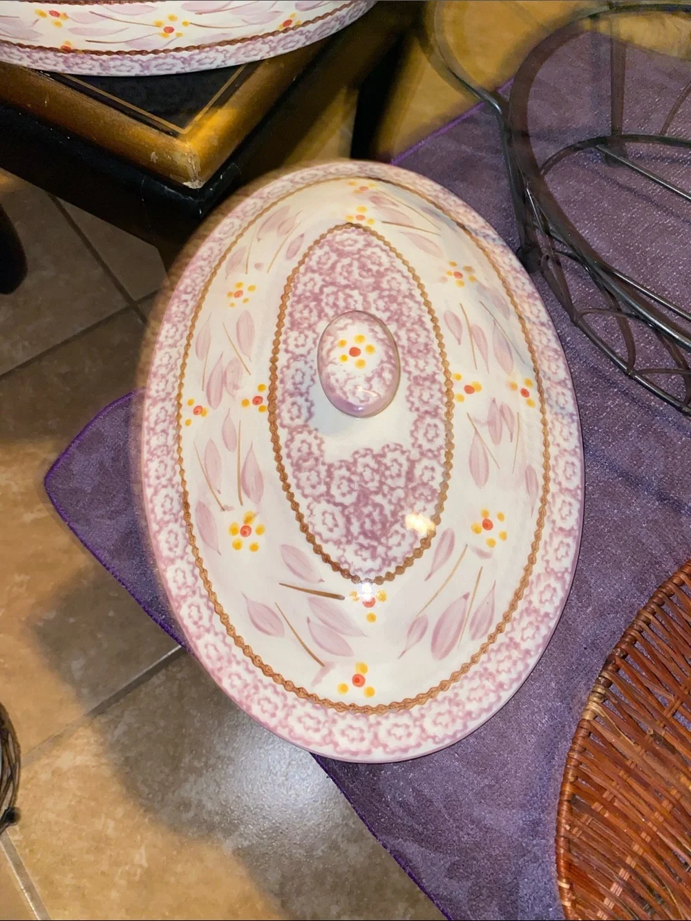 Temptations 4PC Old World Pink and White Floral Ceramic Covered Casserole Dish